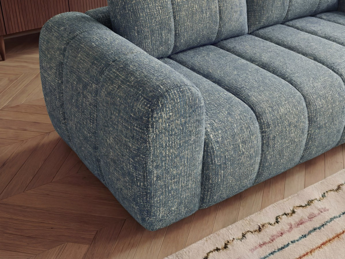 Canapé d'angle fixe NESTY tissu chiné avec pouf