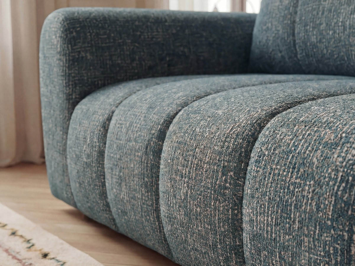 Canapé d'angle fixe NESTY tissu chiné avec pouf