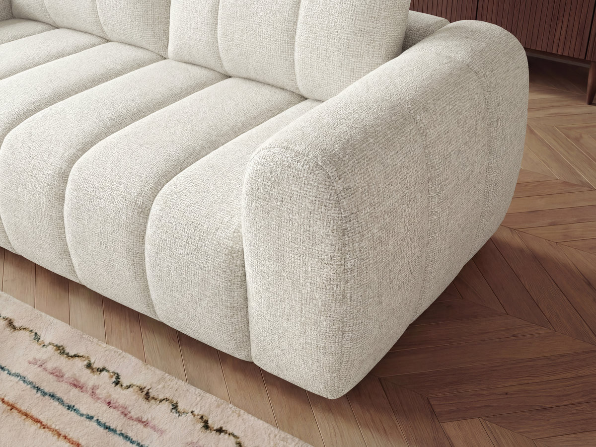 Canapé d'angle fixe NESTY tissu chiné avec pouf