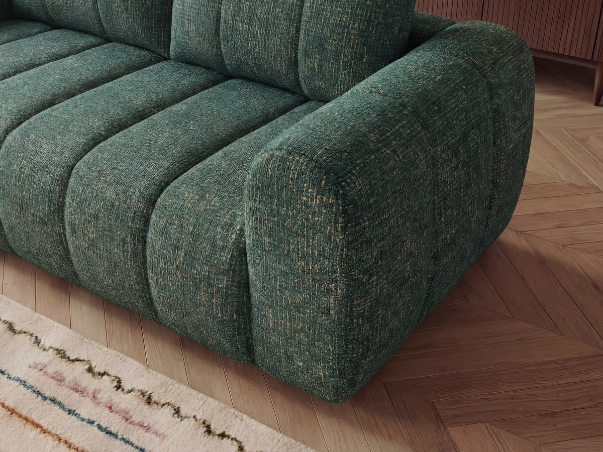 Canapé d'angle fixe NESTY tissu chiné avec pouf