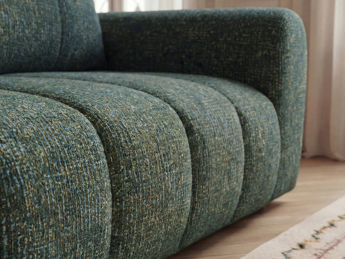 Canapé d'angle fixe NESTY tissu chiné avec pouf