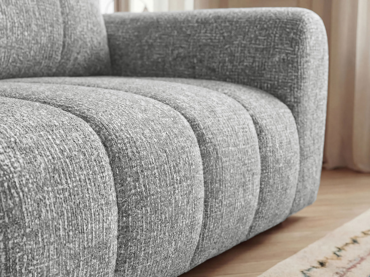 Canapé d'angle fixe NESTY tissu chiné avec pouf