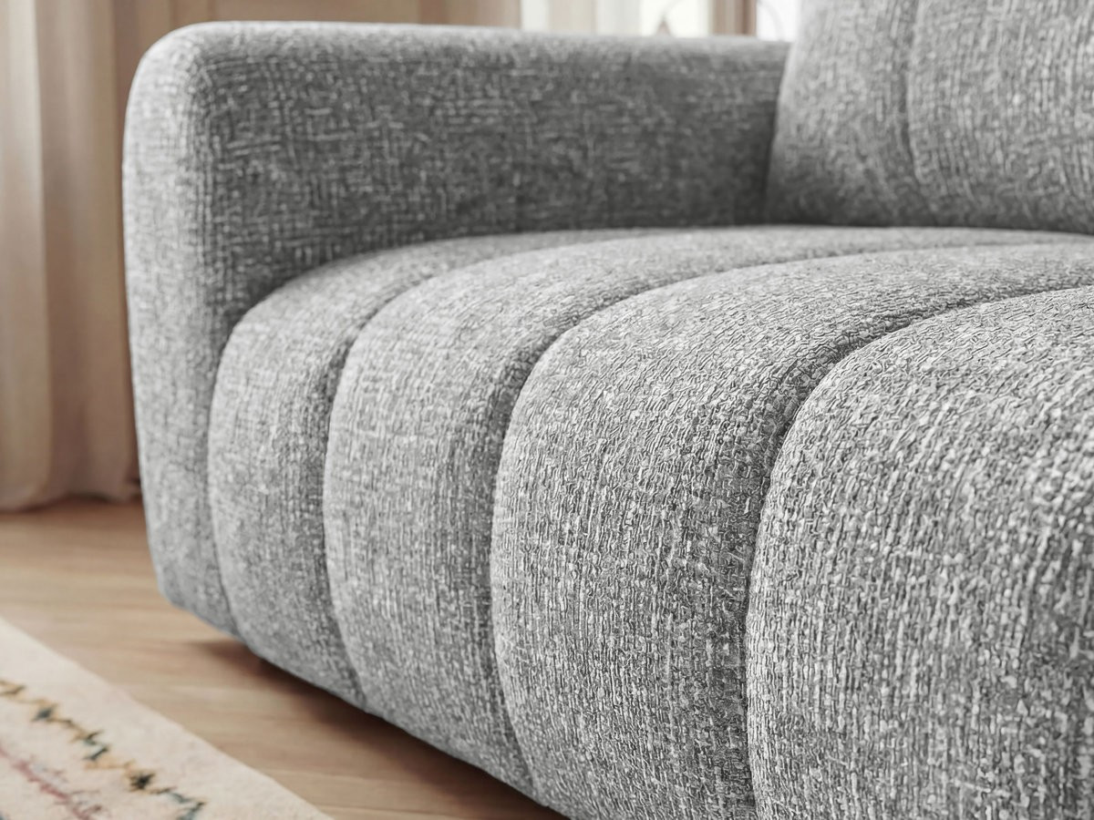 Canapé d'angle fixe NESTY tissu chiné avec pouf