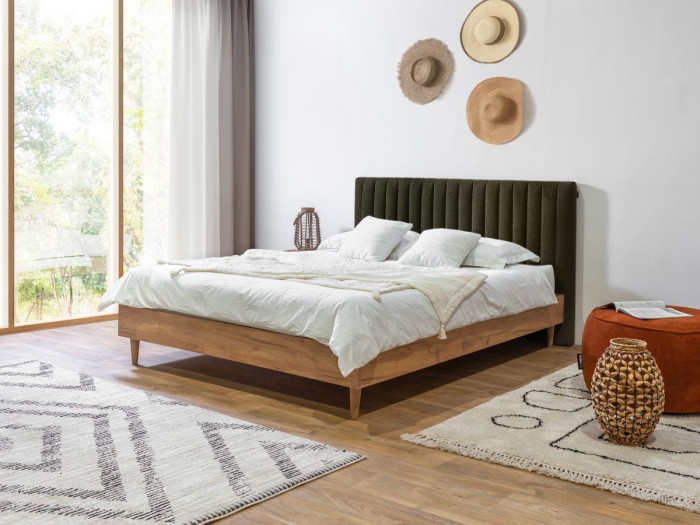 Lit OCEANE avec lattes massives tissu texturé