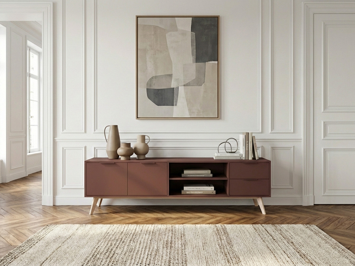 CAPUS tv-meubel met 2 deuren en 2 lades, 180 cm, terracotta gelakt grenenhout