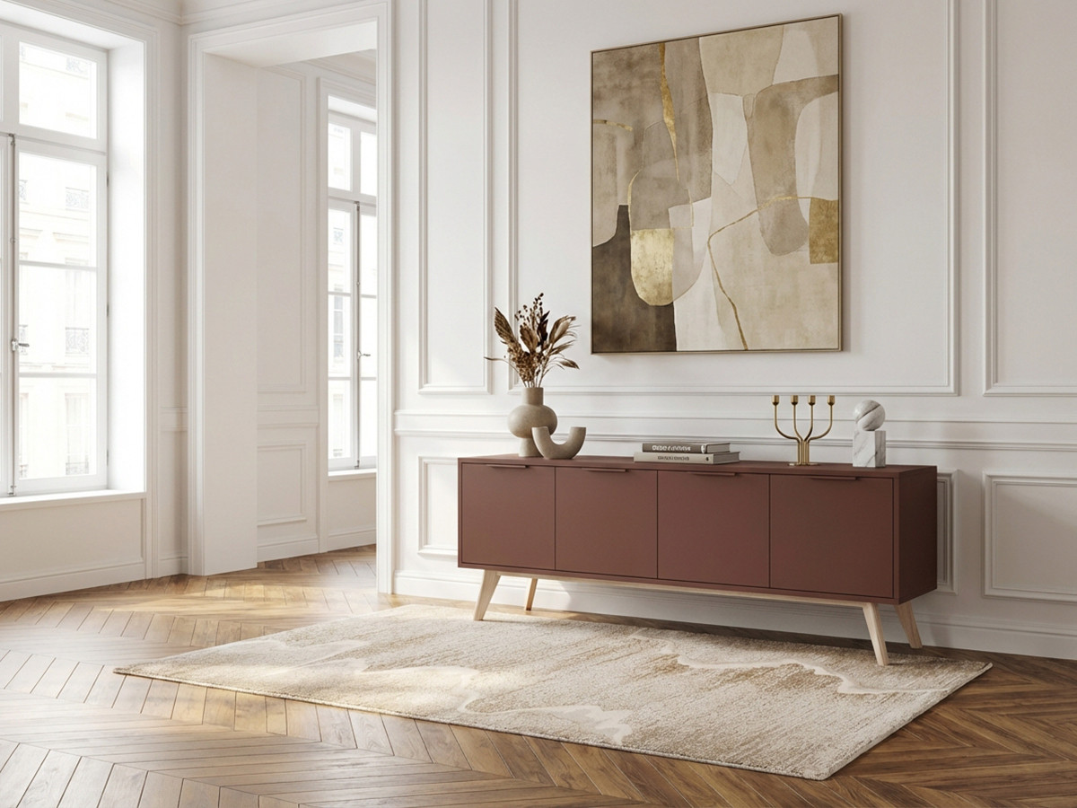 CAPUS 4-deurs tv-meubel, 140 cm, terracotta gelakt grenenhout