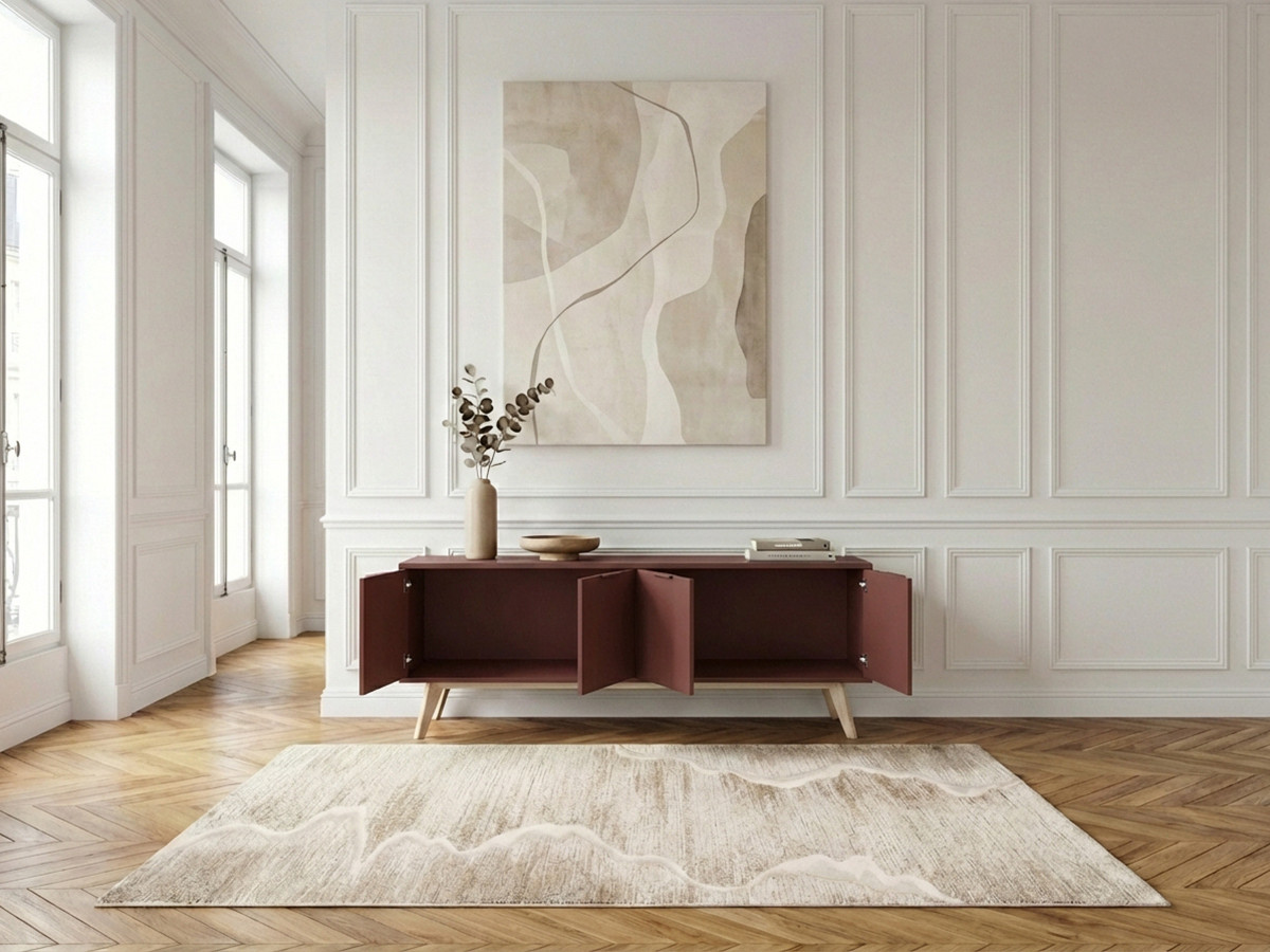 CAPUS 4-deurs tv-meubel, 140 cm, terracotta gelakt grenenhout