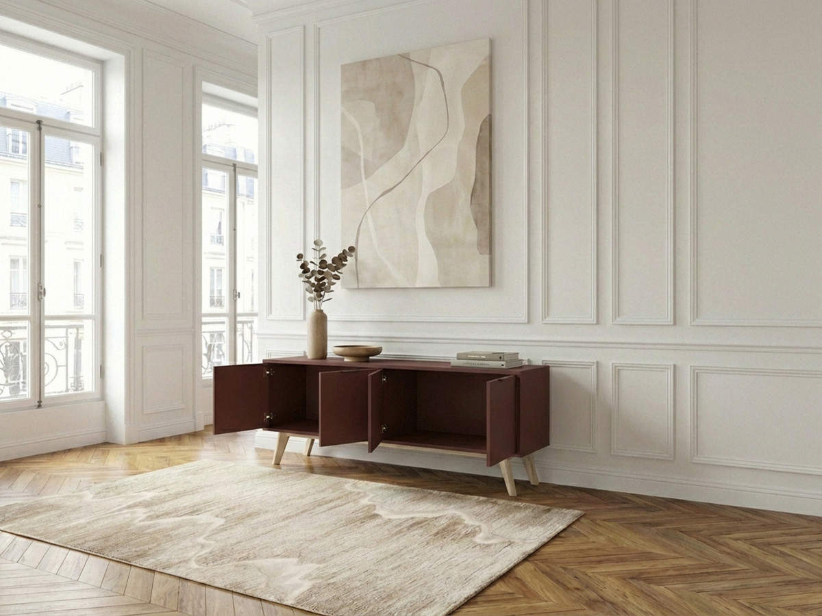 Meuble TV 4 portes 140 cm CAPUS pin laqué terracotta — vue 6