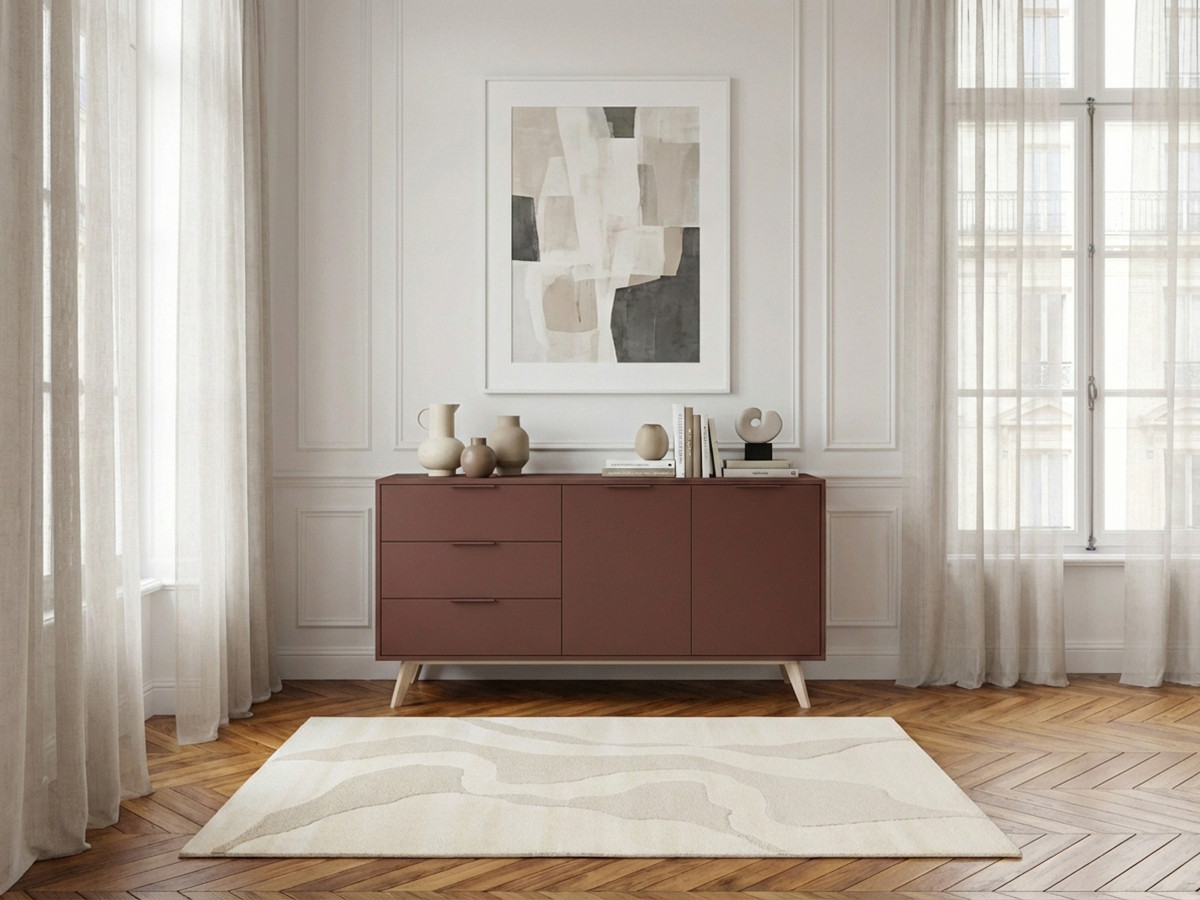 Buffet 2 portes 3 tiroirs 140 cm CAPUS pin laqué terracotta