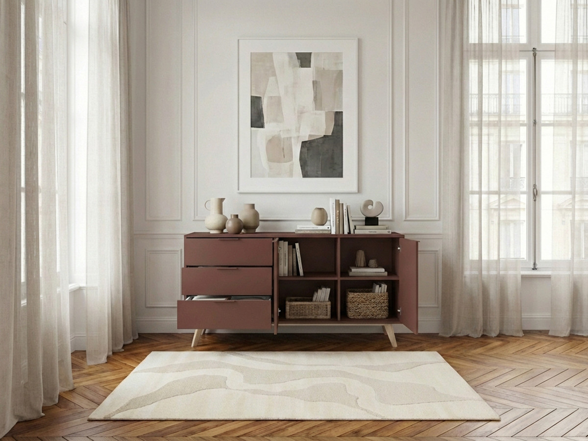 Buffet 2 portes 3 tiroirs 140 cm CAPUS pin laqué terracotta — vue 5