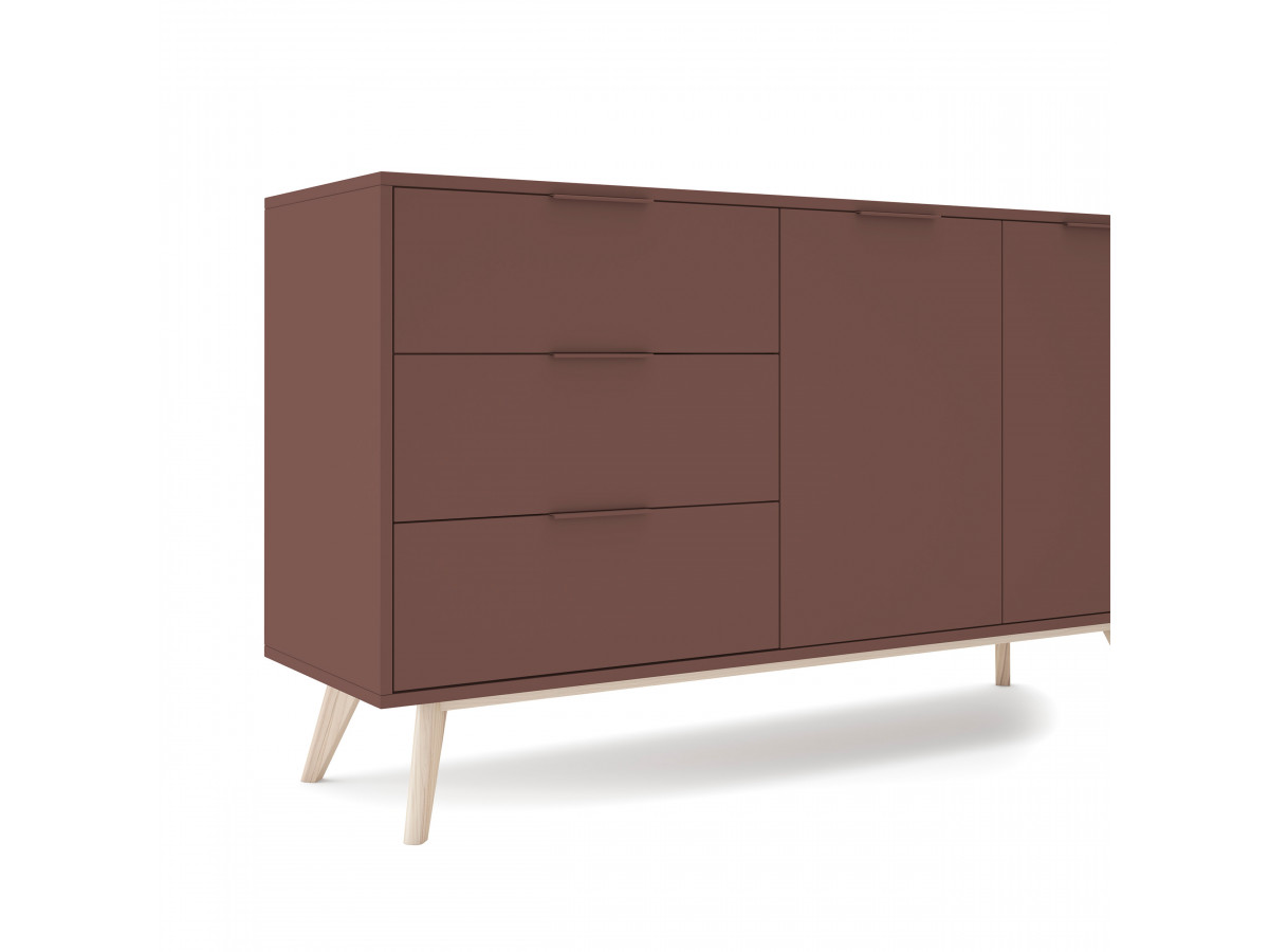 Ensemble CAPUS avec buffet 140 cm + meuble TV 180 cm pin laqué terracotta
