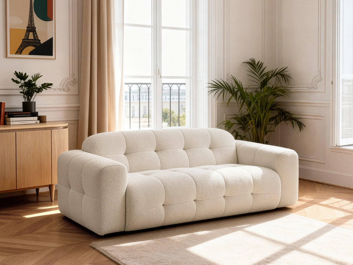 Canapé droit fixe 3 places LAURA tissu chiné