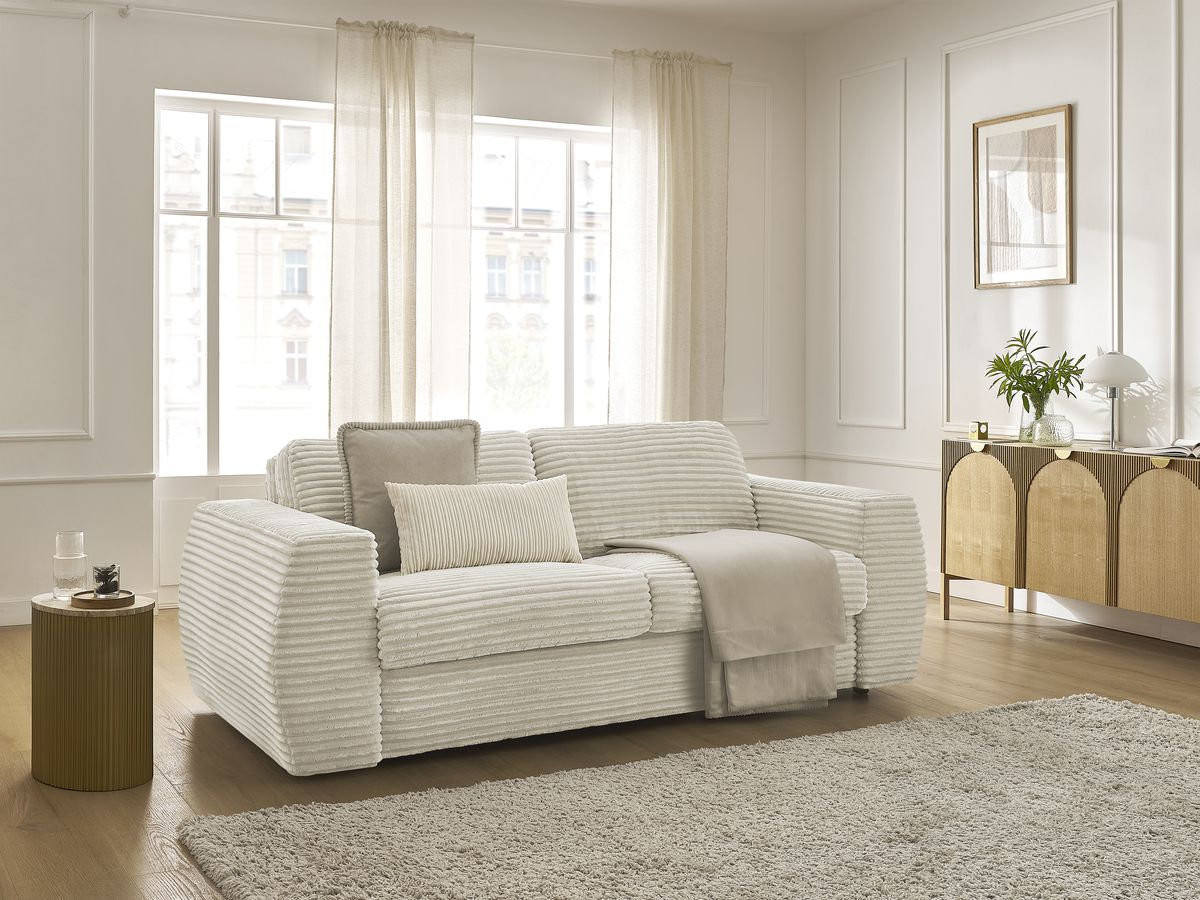 Canapé droit convertible HUGO ouverture express gros côtelé