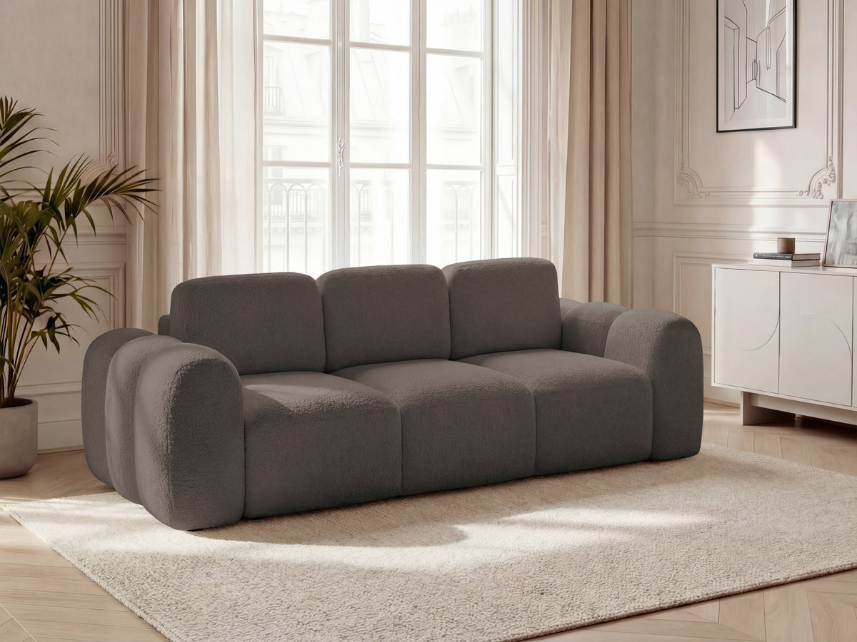 Canapé droit convertible coffre 3 places MONTAIGNE tissu bouclette