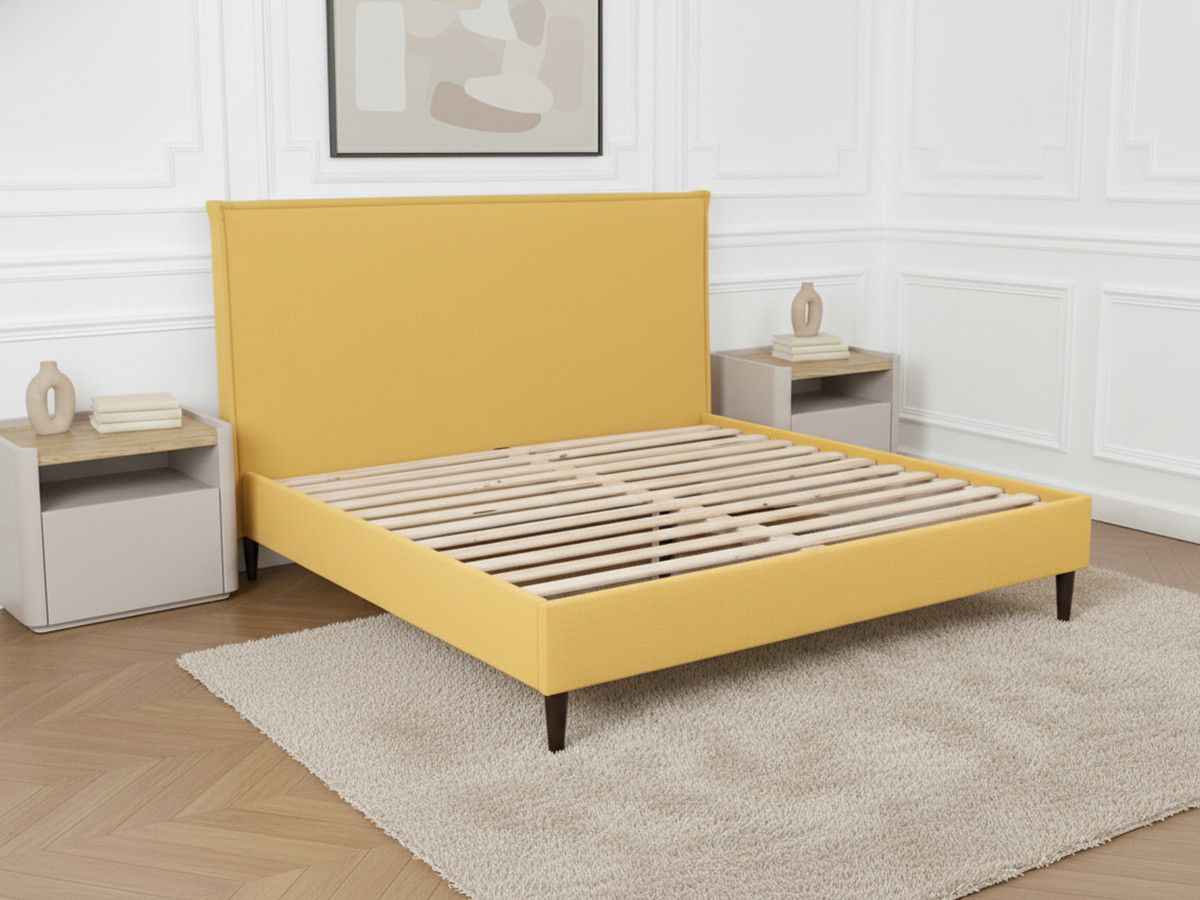 SARY bed met massieve lattenbodem en wengéhouten poten