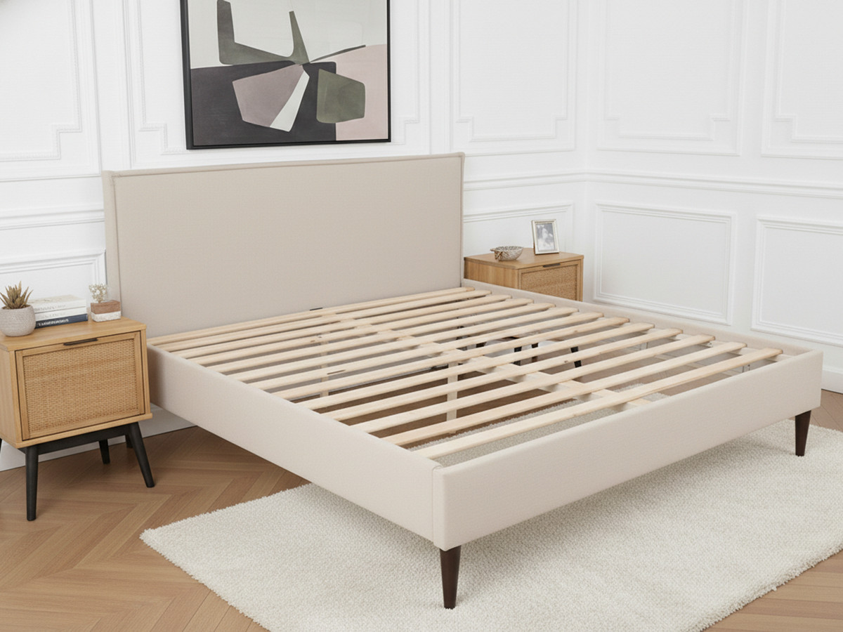 SARY bed met massieve lattenbodem en wengéhouten poten