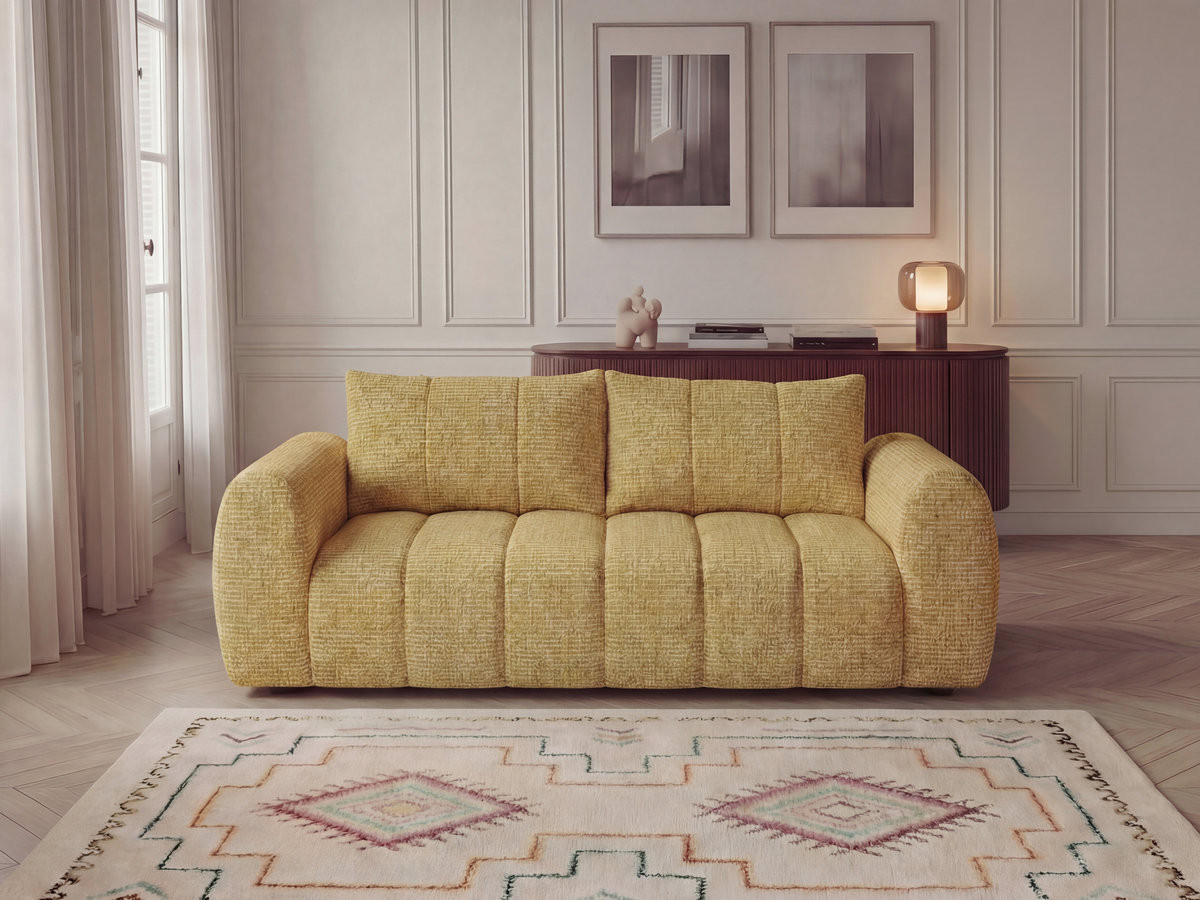 NESTY 3-zits vaste rechte bank in gemêleerde stof