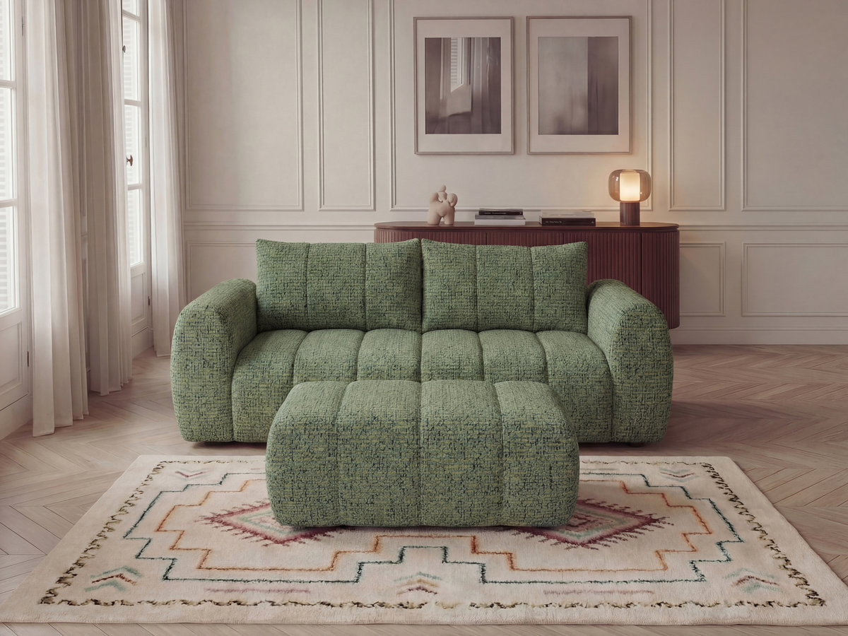 Canapé droit fixe 3 places NESTY tissu chiné avec pouf