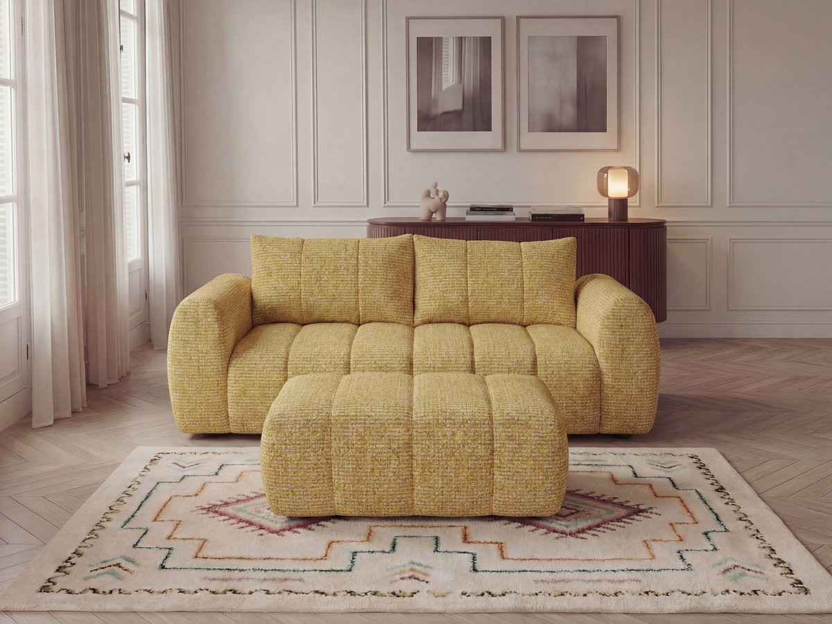 Canapé droit 3 places NESTY chiné avec pouf jaune — vue 4