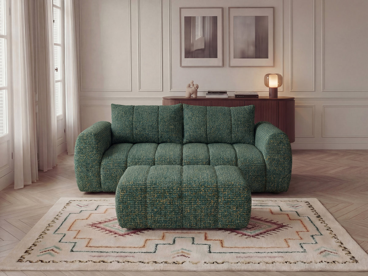 Canapé droit fixe 3 places NESTY tissu chiné avec pouf