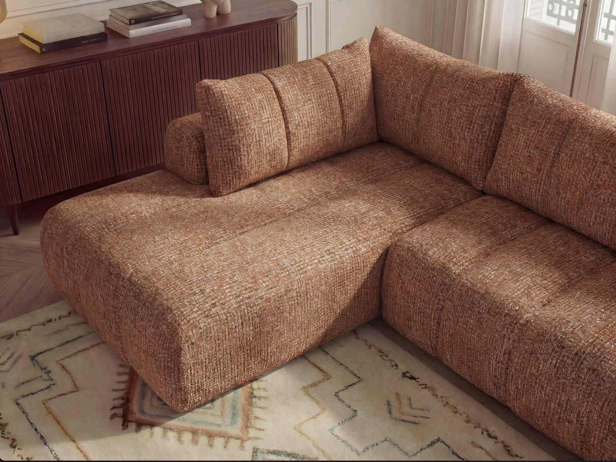 NESTY vaste panoramabank in gemêleerde stof met voetenbank