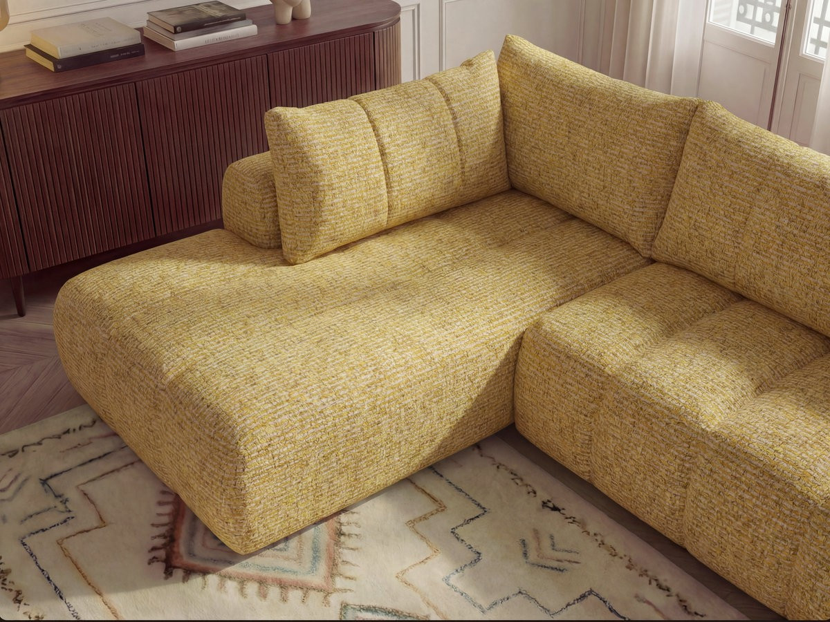 NESTY vaste panoramabank in gemêleerde stof met voetenbank