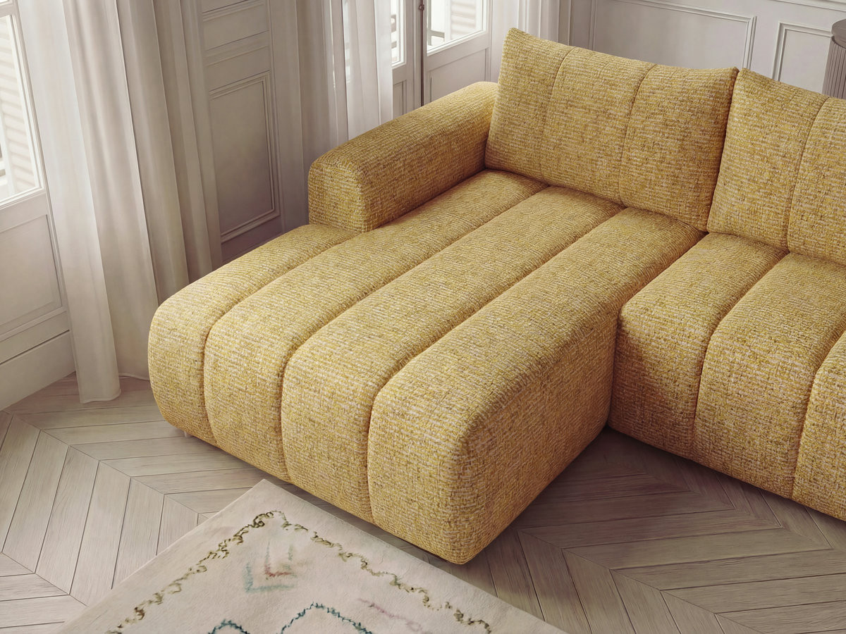 Canapé panoramique fixe NESTY tissu chiné avec pouf