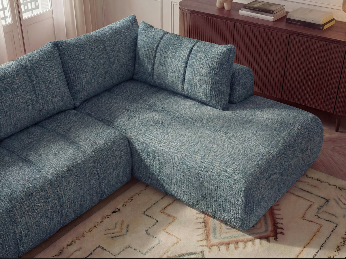 Canapé panoramique fixe NESTY tissu chiné avec pouf