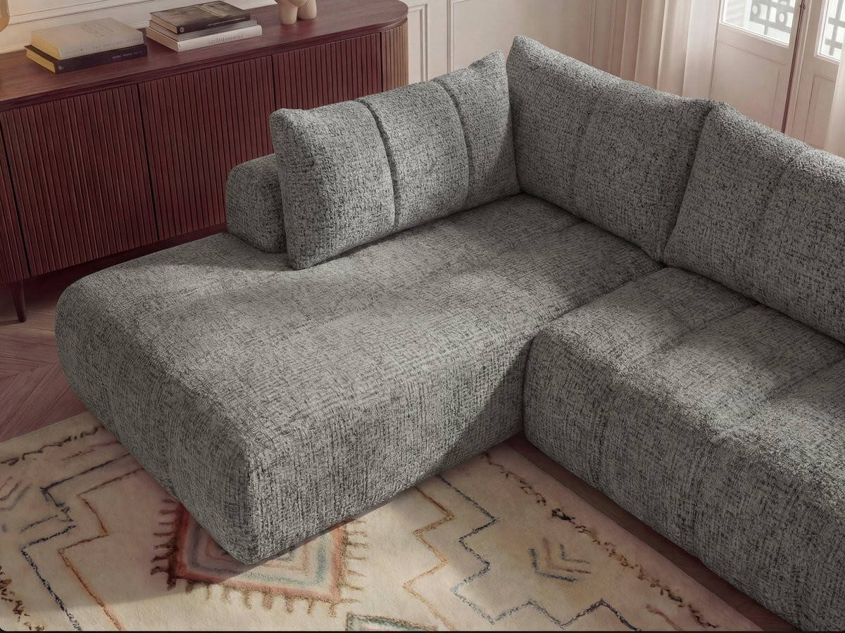 NESTY vaste panoramabank in gemêleerde stof met voetenbank