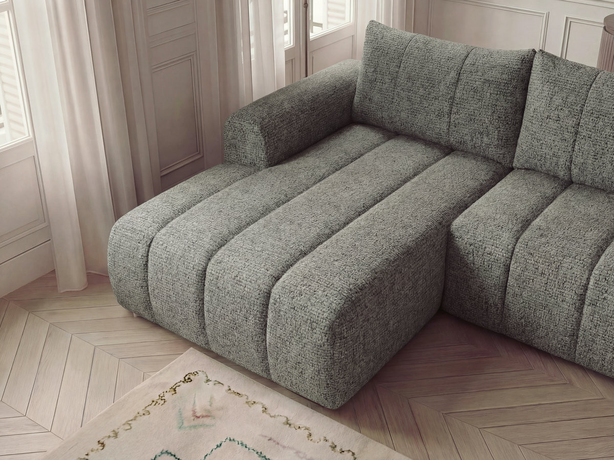 Canapé panoramique fixe NESTY tissu chiné avec pouf