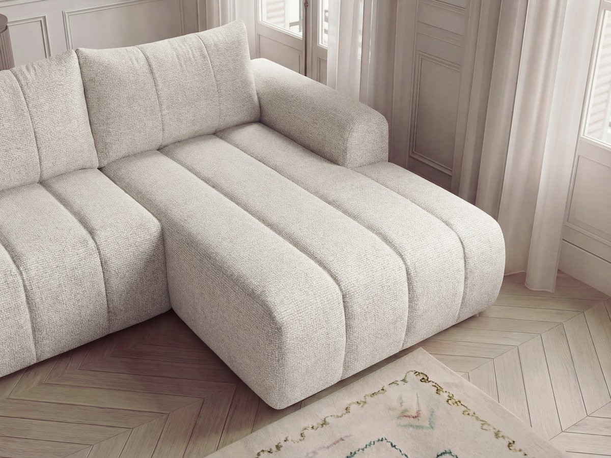 Canapé panoramique fixe NESTY tissu chiné avec pouf