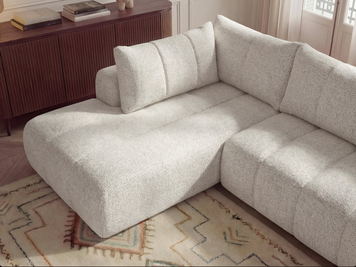 Canapé panoramique fixe NESTY tissu chiné avec pouf