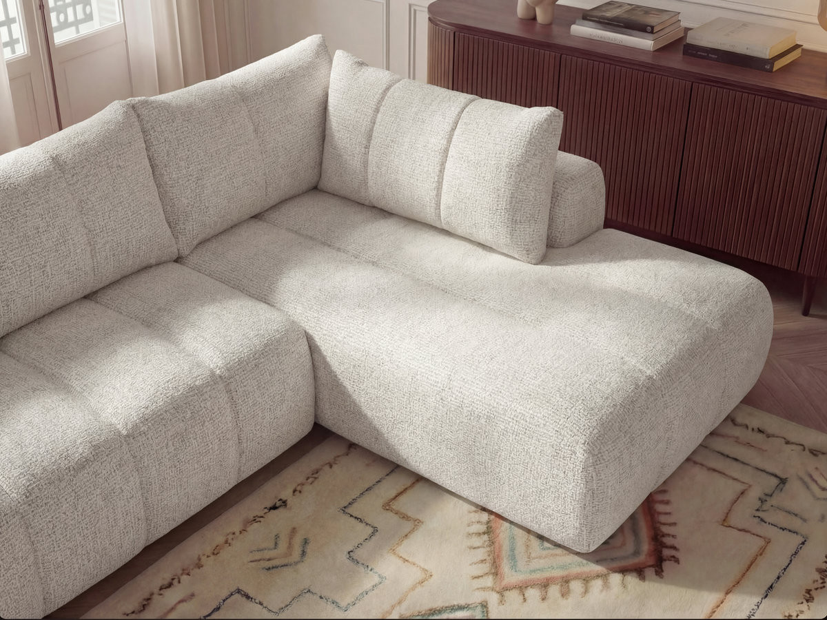 Canapé panoramique fixe NESTY tissu chiné avec pouf