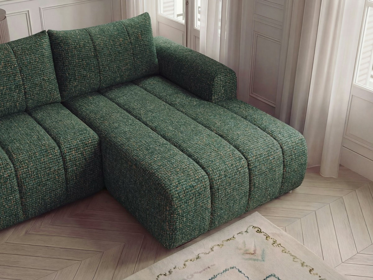 Canapé panoramique fixe NESTY tissu chiné avec pouf