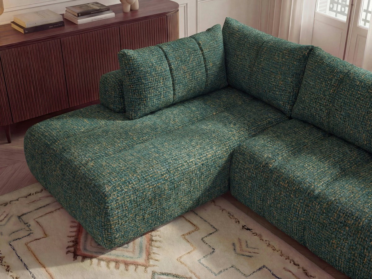 Canapé panoramique fixe NESTY tissu chiné avec pouf