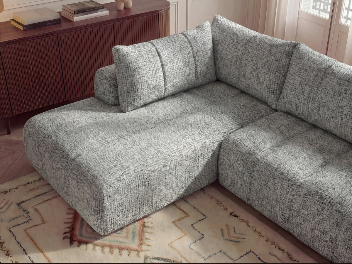 NESTY vaste panoramabank in gemêleerde stof met voetenbank