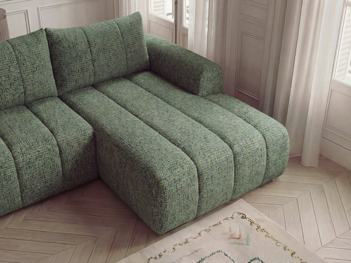 Canapé d'angle fixe NESTY tissu chiné avec pouf