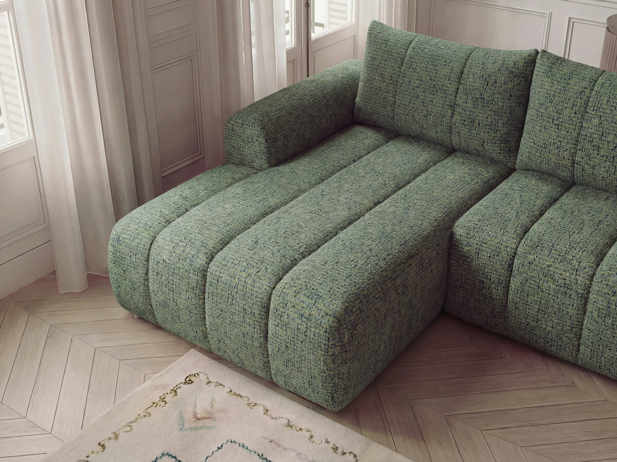 Canapé d'angle fixe NESTY tissu chiné avec pouf