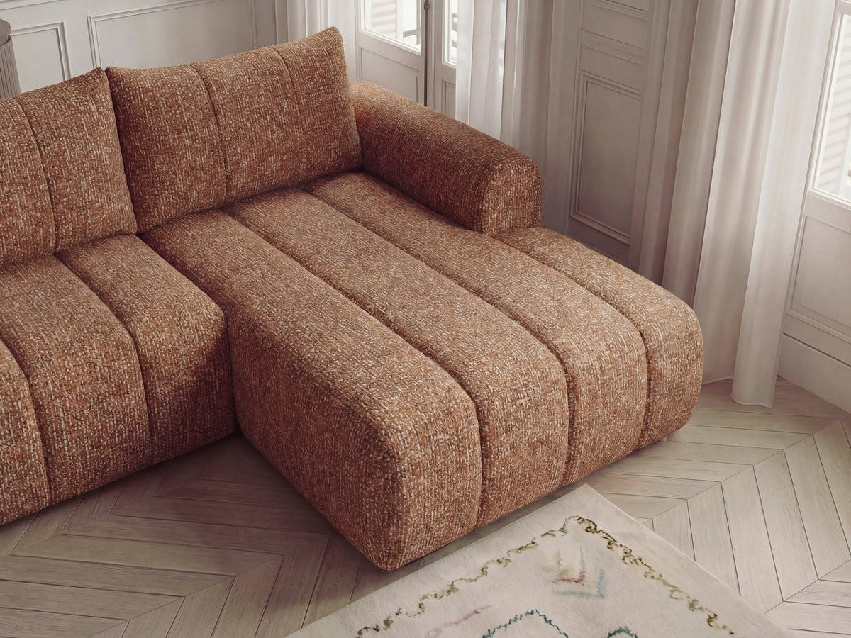 Canapé d'angle fixe NESTY tissu chiné avec pouf