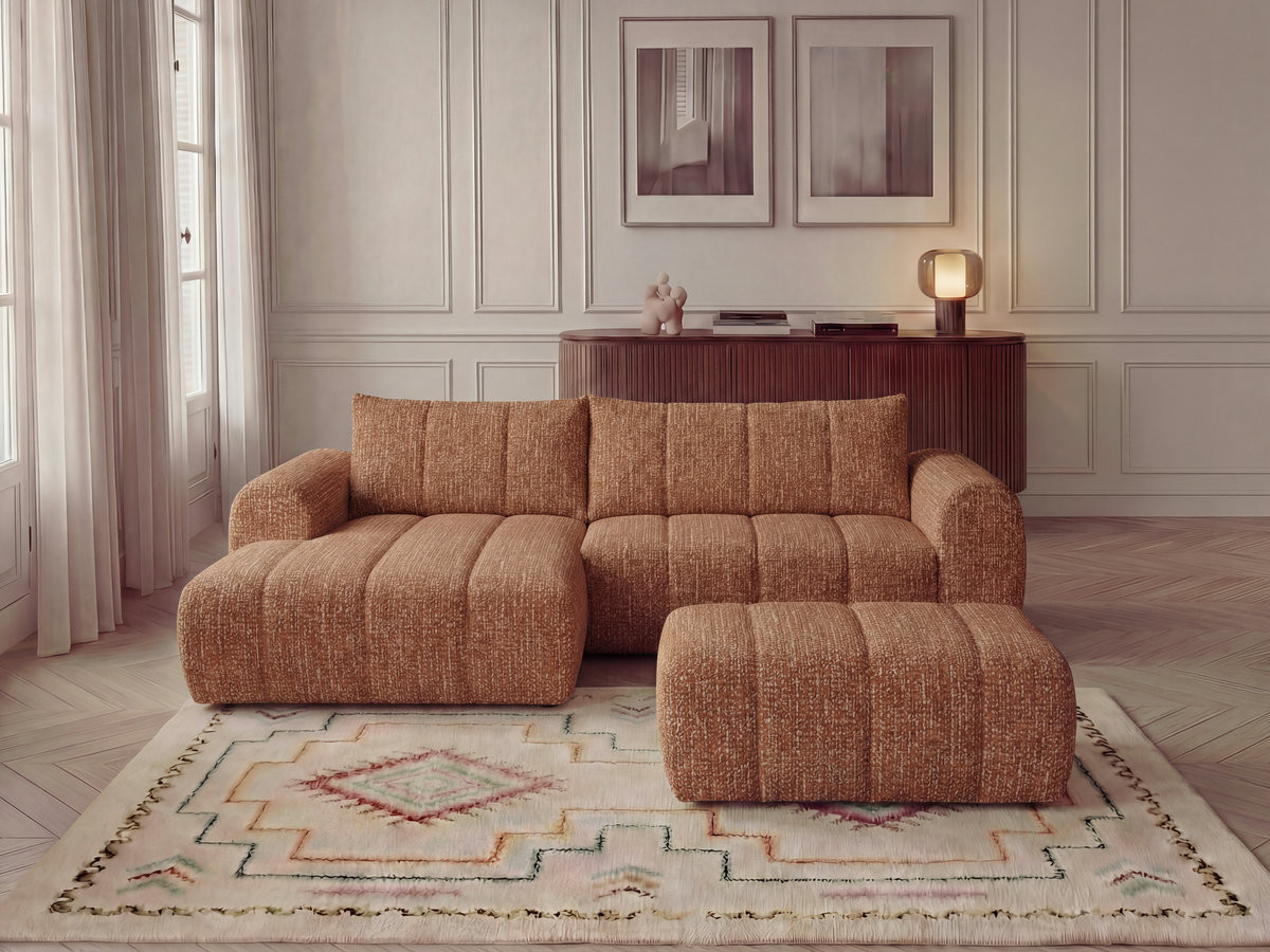 NESTY vaste hoekbank in gemêleerde stof met voetenbank