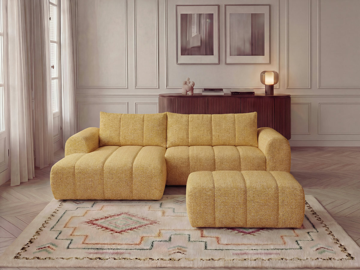 NESTY vaste hoekbank in gemêleerde stof met voetenbank