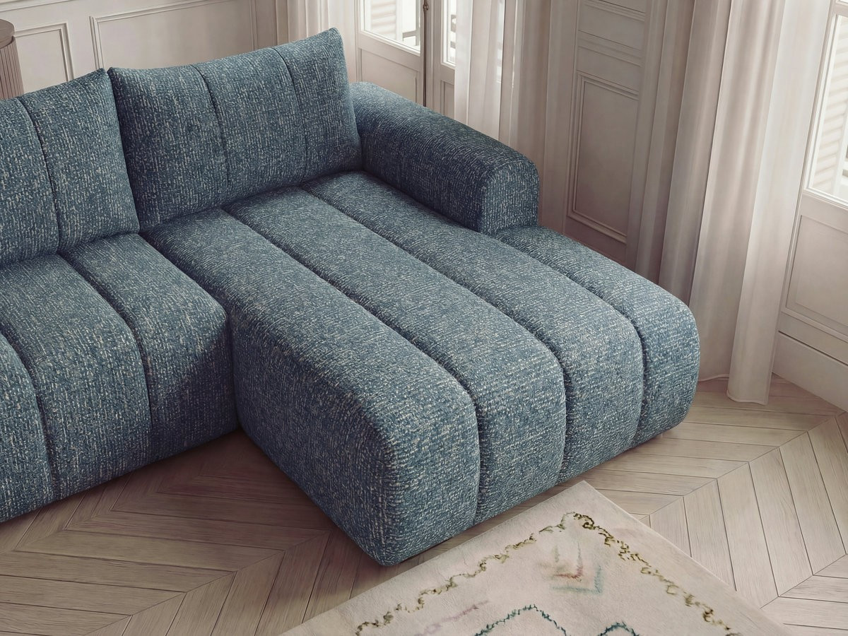 Canapé d'angle fixe NESTY tissu chiné avec pouf