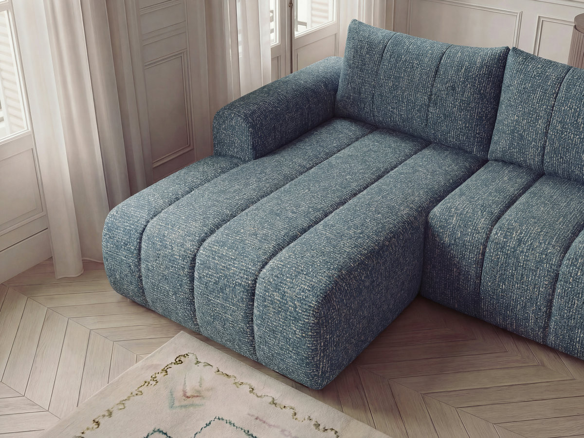 Canapé d'angle fixe NESTY tissu chiné avec pouf