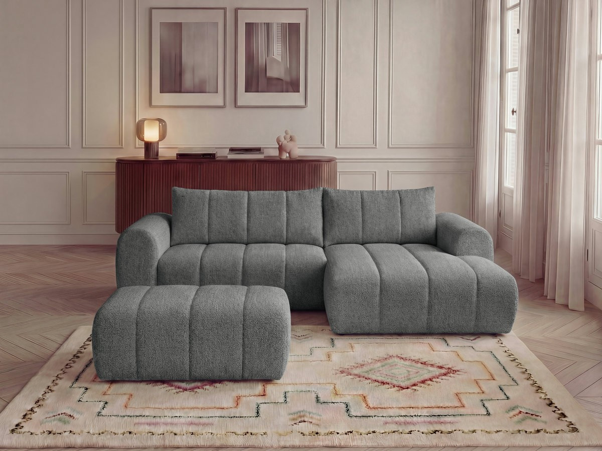 Canapé d'angle NESTY chiné avec pouf gris foncé — vue 4