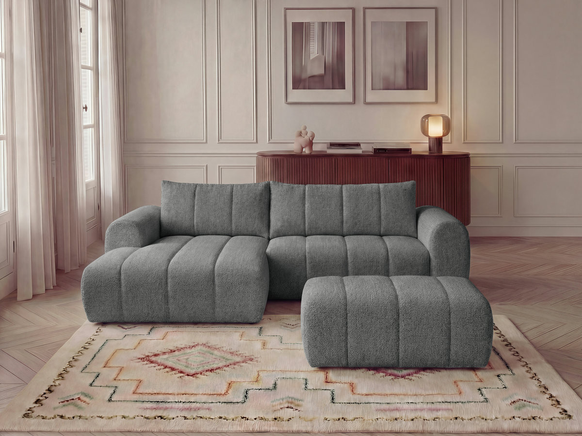 NESTY vaste hoekbank in gemêleerde stof met voetenbank