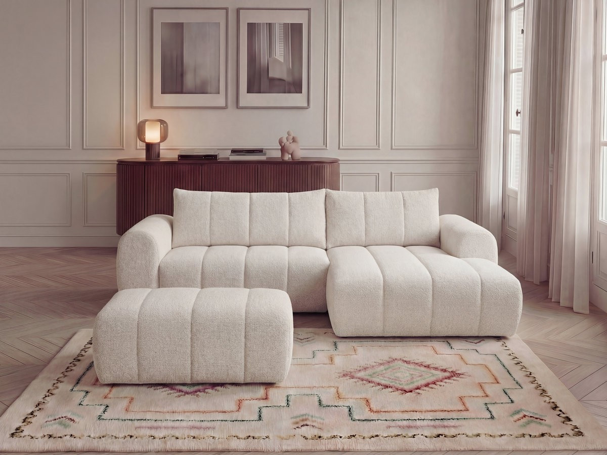 NESTY vaste hoekbank in gemêleerde stof met voetenbank