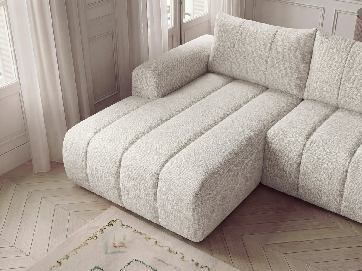 Canapé d'angle fixe NESTY tissu chiné avec pouf