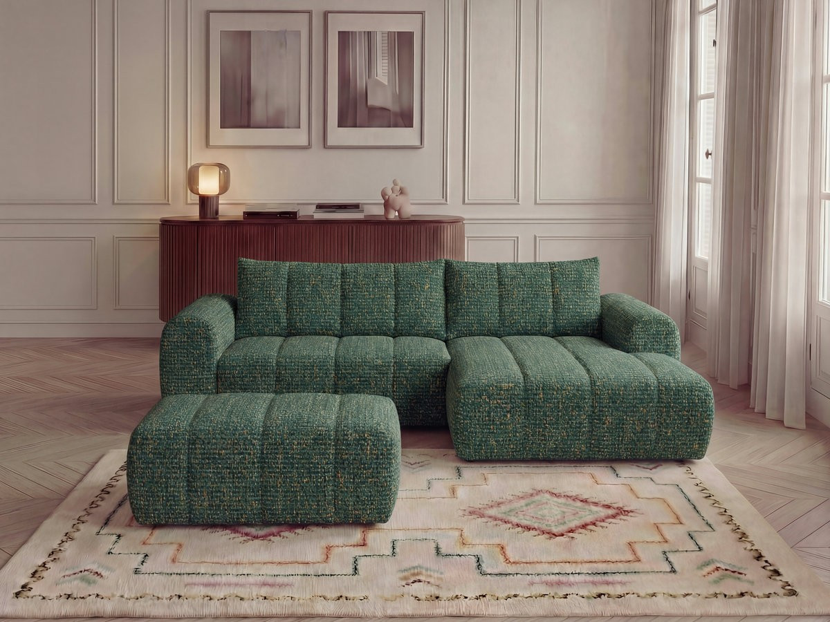 Canapé d'angle NESTY chiné avec pouf vert foncé — vue 4