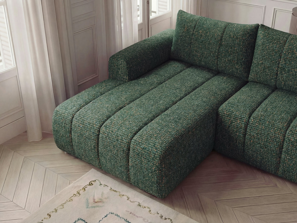 Canapé d'angle fixe NESTY tissu chiné avec pouf