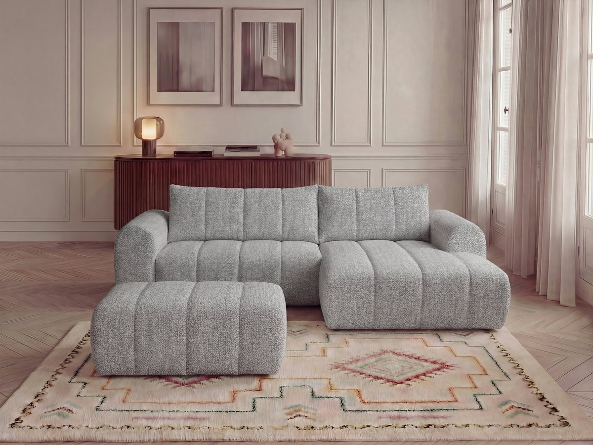 Canapé d'angle NESTY chiné avec pouf gris clair — vue 4